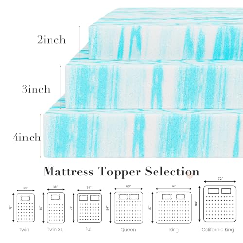 DUMOS King Size Memory Foam Mattress Topper 3 Inch Blue Cooling Gel Bed Pad