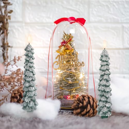 Fanna Green Snow Covered Christmas Tree LED Candles, Flameless Taper with Remote & Timer - Set of 2