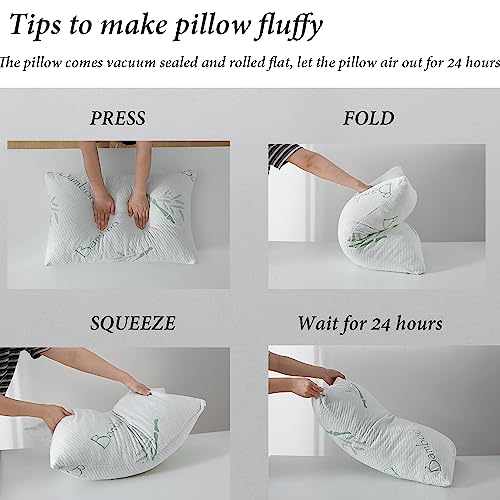 King Size Memory Foam Pillow Set of 2 - Adjustable Firm Support with Cooling Cover