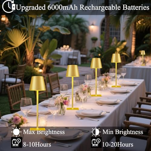 Gold Rechargeable Cordless Table Lamps Set of 4 - Outdoor & Indoor Portable Lighting