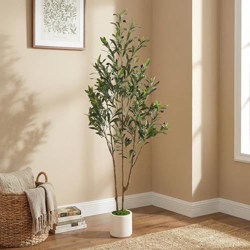 5ft Artificial Olive Tree with Realistic Branches and White Pot - Lifelike Faux Indoor Plant