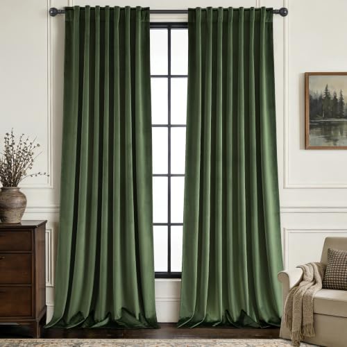 Olive Green Velvet Blackout Curtains 96in L – 2 Panels, 52" W Each | Jolilight