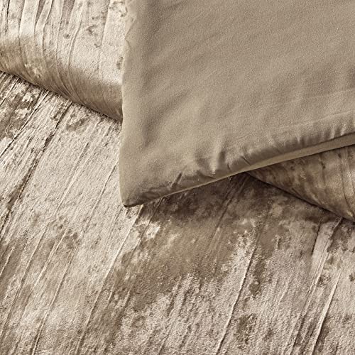 Fredsure Khaki King Comforter Set - 3 Pieces Crinkle Velvet & Microfiber, Light Fill
