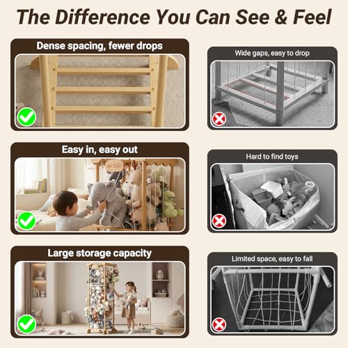 COSYLAND Wooden Castle Plush Toy Storage Organizer for Kids Room — Large Kids Toy Bin