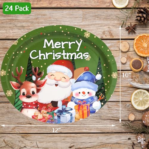 Christmas Paper Plates 24 Pack - Santa, Snowman & Holiday Themed Serving Plates