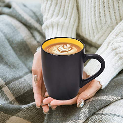 Lifecapido 6-Pack 16oz Black Ceramic Mugs – 16 oz Each, Set with Black Exterior, Inner Color Variation Included