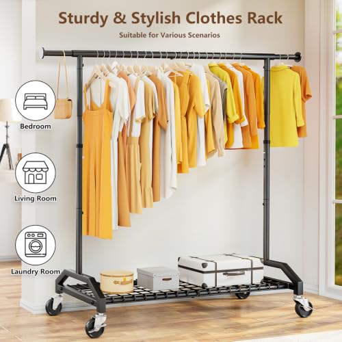 Heavy Duty Adjustable Clothes Rack with Wheels - Black, 350lbs Capacity