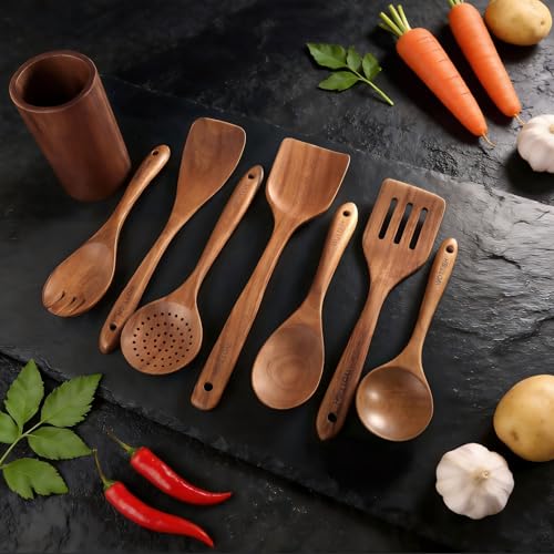 Wooden Spoons for Cooking - 8-Piece Kitchen Utensil Set made of