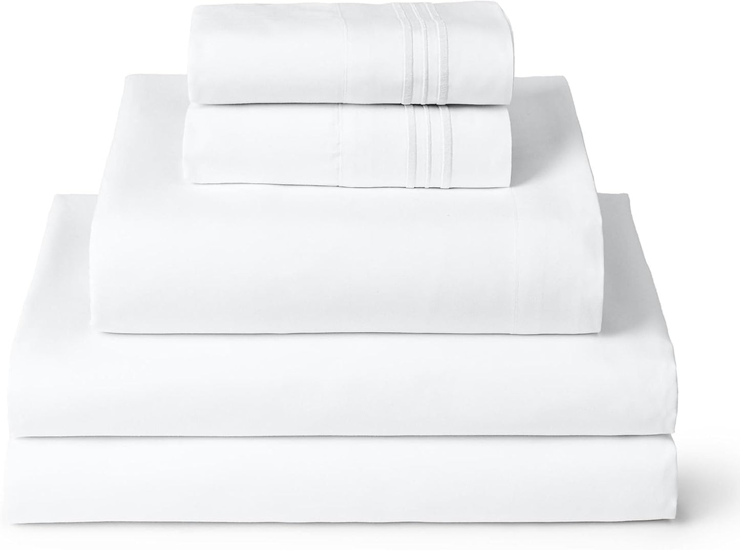 Mellanni Split King Sheets Set - 5 PC Luxury Bedding | Extra Soft, Cooling, Wrinkle & Stain Resistant - White