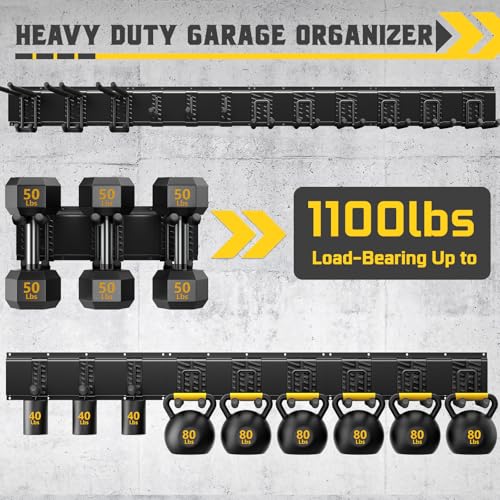 96-Inch Garage Tool Organizer Wall Mount with 15 Adjustable Hooks, Heavy Duty Storage Rack