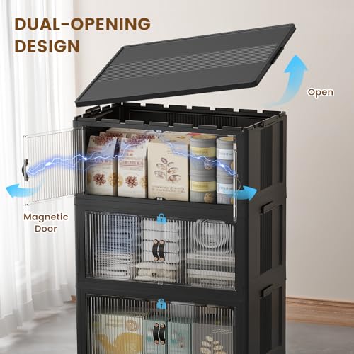 SAILUN 260Qt Stackable Storage Bins,Storage Cabinet with a Lid,4 Pack