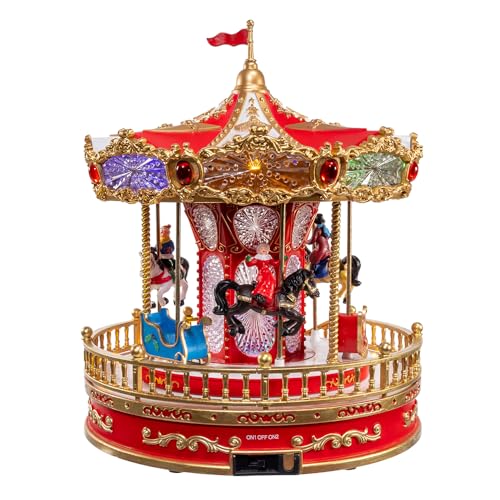 Holiday Santa Carousel with Multicolor LED Lights and Music - 11.1-inch Tabletop Decor