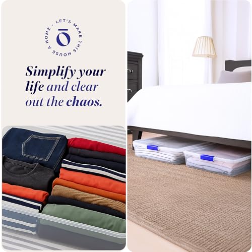 Blue 56 Quart Plastic Under Bed Storage Bin with Secure Latch - HOMZ
