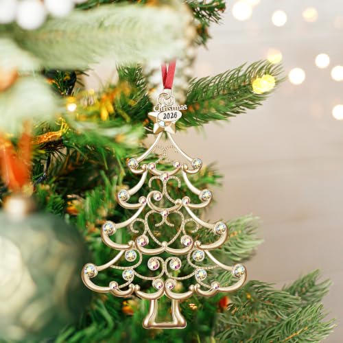 Gold Metal Christmas Ornament 2026 for Tree Holiday Decor with Rhinestones