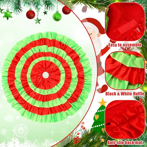 VioraWhite 48 Inch Christmas Tree Skirt - Red & Green Ruffle