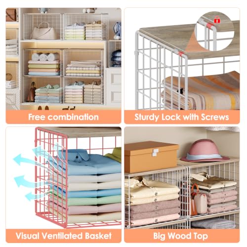 White 6-Pack Extra-Long Stackable Closet Organizer Bins with Top Boards