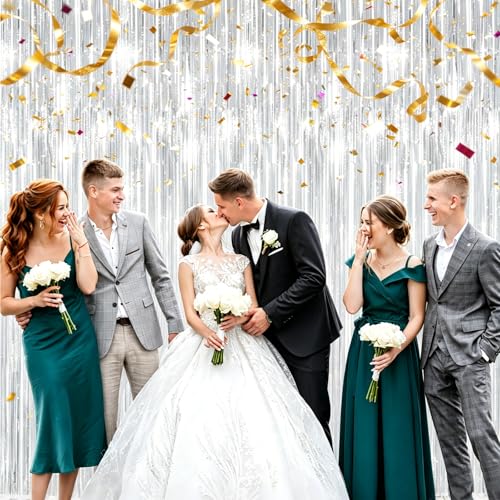 FESRYHOTIC 5 Pack Silver Streamers Fringe Curtains Backdrop May Include Silvery Variation