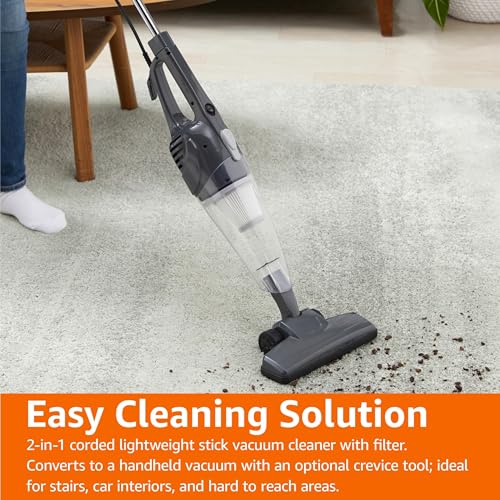 Amazon Basics 2-in-1 Corded Stick & Handheld Vacuum Cleaner, Lightweight, Self-Standing, 300W, Black (Vacuum Only)