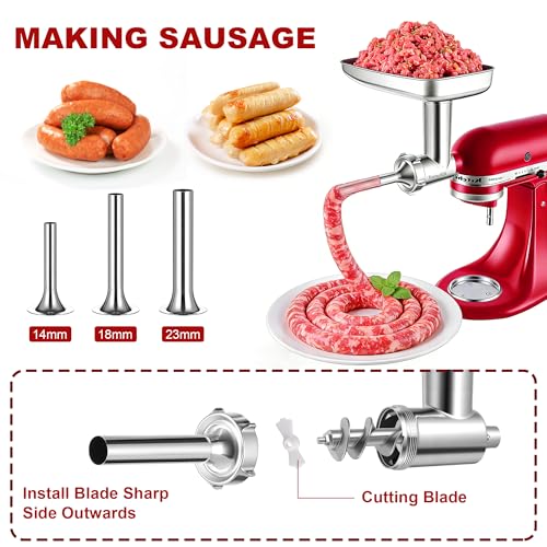 FavorKit Stainless Steel Food Grinder Attachment for KitchenAid Mixers