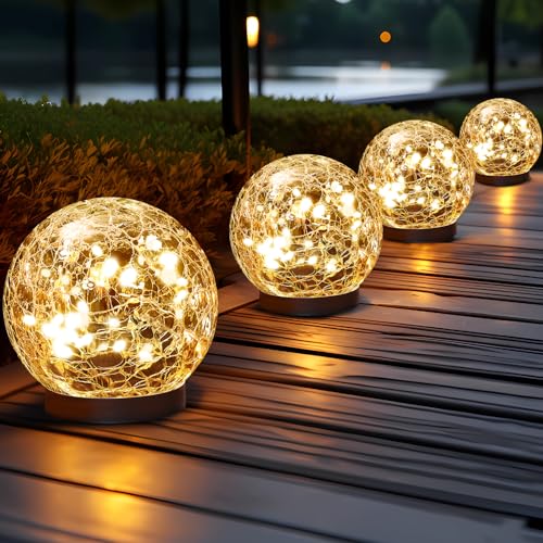 Solar Globe Lights Outdoor Waterproof Balls - Warm White, 4 Globes