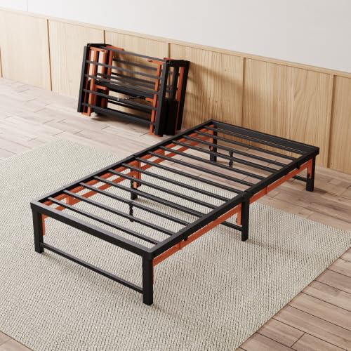Twin Size Folding Bed Frame - Quad-Fold, Tool-Free Assembly, Under-Bed Storage