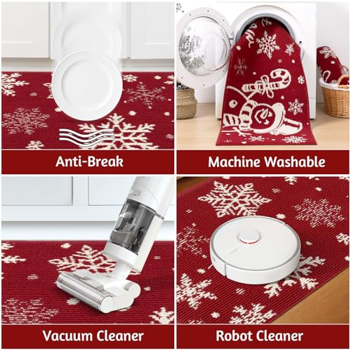 Findosom Christmas Kitchen Rugs Set of 3 Snowflake Snowman Snow Tree 20"x32" + 20"x48" + 20"x59"