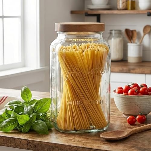 2 Gallon Glass Mason Jar with Airtight Wooden Lid - Square Food Storage Container
