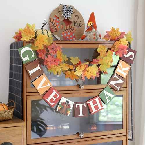 Thanksgiving Wooden Banner, Give Thanks Decor, Happy Fall Thanksgiving Mantle Fireplace Decorations