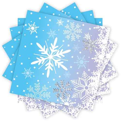 48PCS Christmas Paper Napkins Snowflake Beverage Napkins Cute Cocktail Napkins Wonderland Party Paper Napkins Snowflake Decorations Winter Decorative Napkin for Xmas, 13x13in