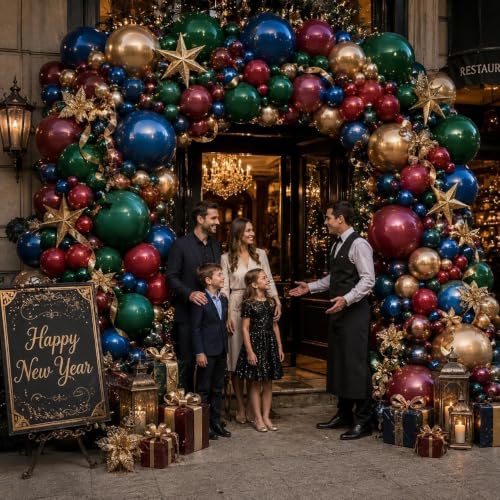 Aurovia Double Stuffed Dark Green, Red, Blue & Gold Balloon Arch Kit for Christmas, New Year & Parties (Variation: Red Blue Green Gold)