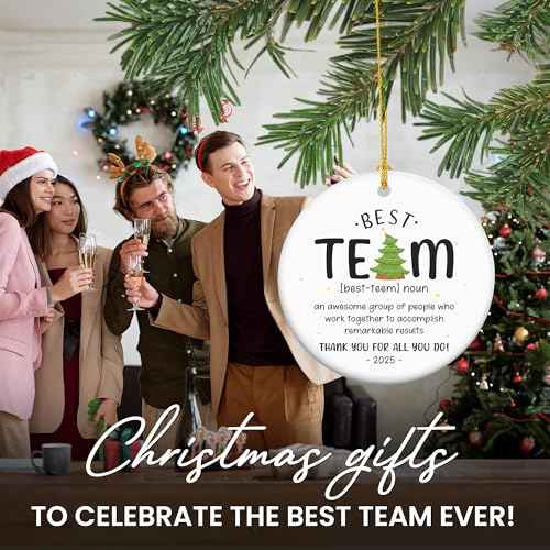 TEEZWONDER Best Team Ever Gifts - Ceramic Christmas Ornaments 2025 with Card for Christmas Tree Decorations - Office Group Gifts for Coworkers Employees Friends, Appreciation Thank You Gift Ideas