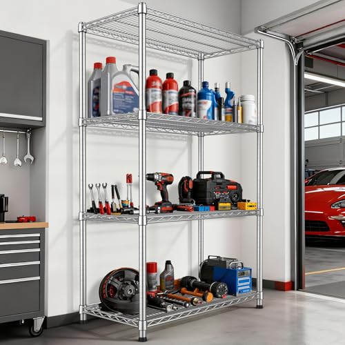 Wnkelo Silver 4-Tier Wire Shelving Unit - Heavy Duty Garage Storage 2200 lbs
