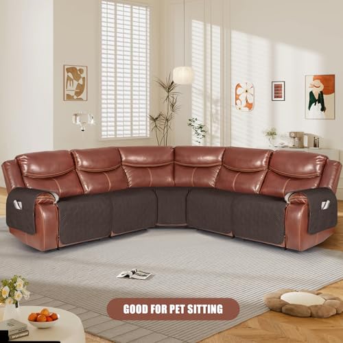 Chocolate Waterproof Recliner Sectional Couch Cover - 5 Seat Recliner Slipcover with Storage Pockets
