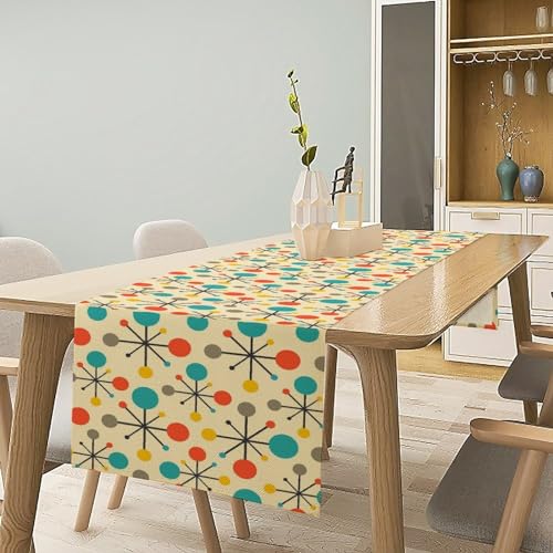 Focusbrite Mid Century Table Runner 13x60 Inch - Modern Atomic Geometric Pattern