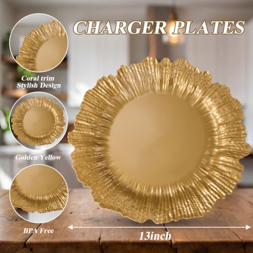 Gold Reef Plastic Charger Plates 13 Inch - Pack of 50, Coral Gold Variation