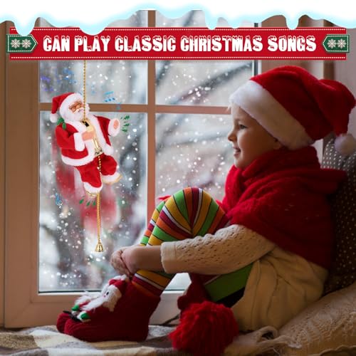 Gfilay Animated Santa Climbing Rope Christmas Decoration with Music & Lights