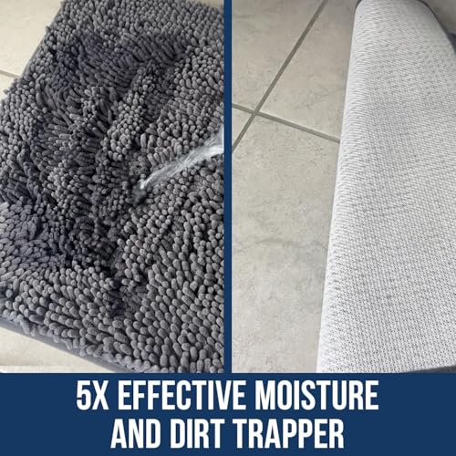Muddy Mat® 36x60 Grey Chenille Bathroom Rug - Ultra Absorbent, Quick Dry Non-Slip Microfiber Bath Mat
