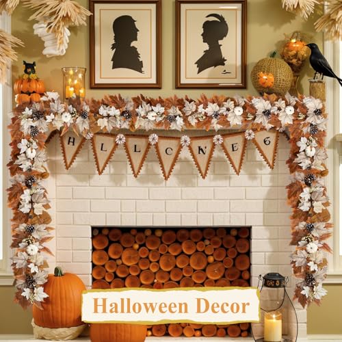 6FT Lighted Fall Garland with Pumpkins and Autumn Leaves - Orange Variation