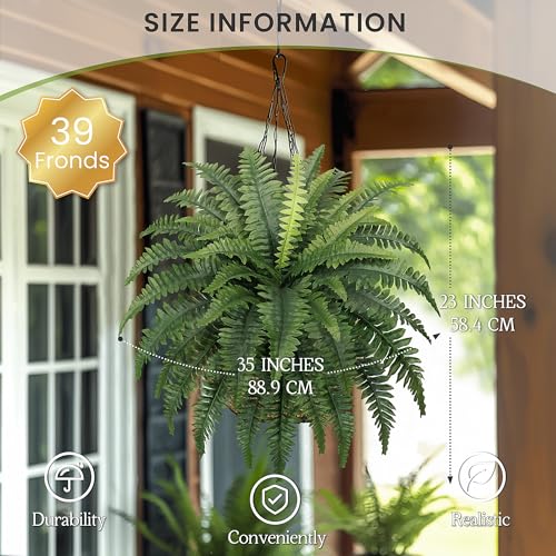 35-Inch Artificial Fern Bushes 2-Pack for Outdoor & Indoor Decor
