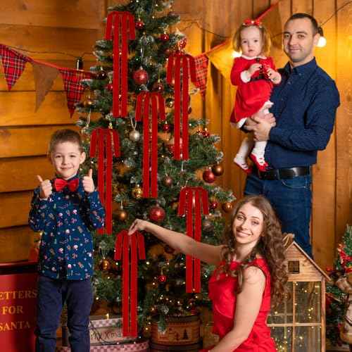 DIYDEC 8PCS Large Red Christmas Bow 23.5x15.5 Inch Velvet Xmas Tree Topper Bows Ribbon Hanging Ornament for Christmas Holiday Home Outdoor Indoor Party Garland Crafts Decoration(Bright Red)