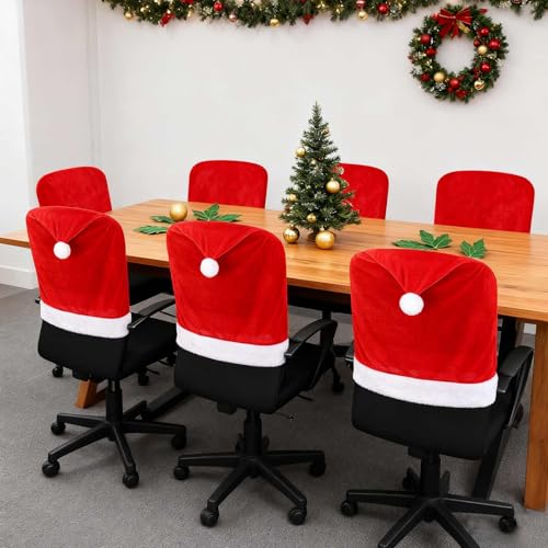 6Pcs Christmas Chair Covers 19.6 x 23.6 in Santa Hat Style for Indoor Dining - YILEGSYO