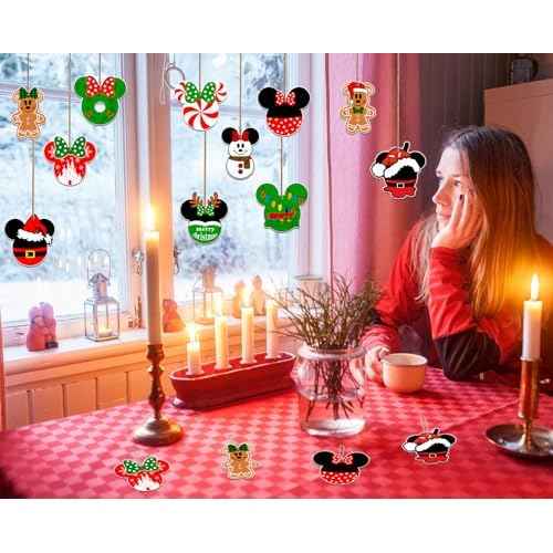 Christmas Decorations Tree Hanging Double Sided Plastic Christmas Tree Decorations 24pcs Winter Themed Merry Christmas Party Ornaments Hanging Sign Photo Prop for Holiday Xmas Decor