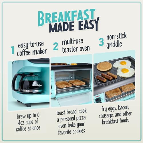 Aqua Nostalgia 3-in-1 Breakfast Station with Coffee Maker, Toaster & Griddle - Retro Style
