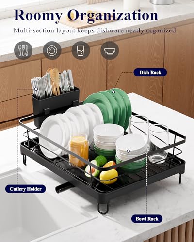 Kitsure Dish Drying Rack for Kitchen Counter - Black, 12.7 x 16.7 Inches, 1 Tier