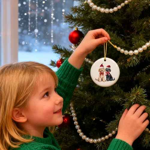 JINYO Goldendoodle Ornament, Golden Doodle Gifts, Golden Doodle Ornaments for Christmas Tree, Funny Santa Goldendoodle Xmas Decorative Hanging Ceramic Ornaments