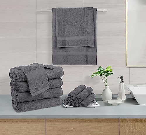 HILLFAIR 24-Piece Cotton Bath Towel Set - Platinum, Includes Oversized & Hand Towels