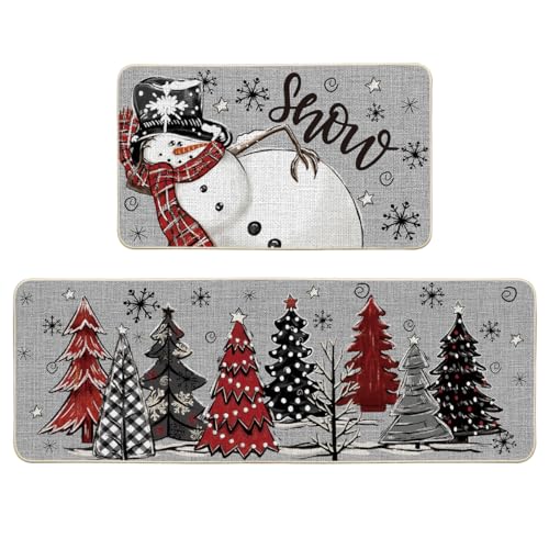 Artoid Mode Grey Snowman Christmas Kitchen Rugs Set of 2 17x29 & 17x47 Inches Seasonal Home Decor
