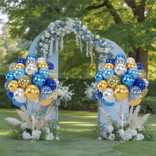 Blue Gold Silver Balloons, 50 PC 12 Inch Metallic Navy Royal Light Blue Silver Gold Balloon With Star Confetti Birthday Balloons Decoration, Kids Party Balloon for Retirement Baby Shower Boys Fathers