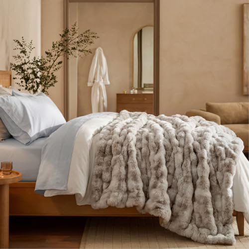 Bedsure Tie-dye Taupe Faux Fur Queen Blanket 90x90 Inches Cloud-Like Softness