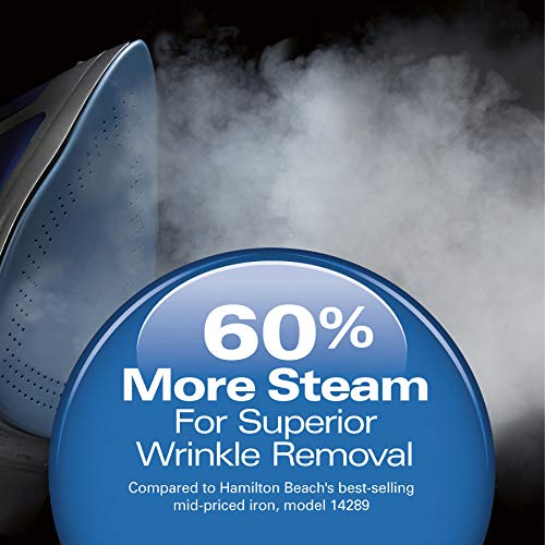 Hamilton Beach 1500W Steam Iron with Adjustable Steam Settings - Durable Nonstick Soleplate, Vertical Steaming, Auto Shut-Off